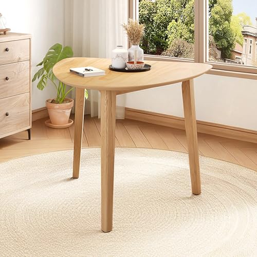 Image of Merax Modern Triangular Side Table, Space-Saving 36 inch Wood Accent Table for Living Room, Bedroom, Solid Rubber Wood & MDF, Natural