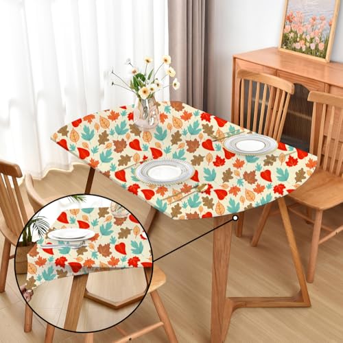 Amonsa Oval Fall Fitted Tablecloth with Elastic 48x68 inch for Oval Tables Washable Stretchy Spandex Maple Leaves Fabric Table Cover Cloth Not Vinyl Table Protector