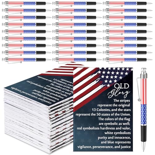 Sayglossy 36 Set 4th of July Patriotic Pens Bulk 250th Anniversary Mini Stars Stripes Notebook American Flag Metal Retractable Ballpoint Pens with Notebooks for Patriotic July 4th Party Favors (Flag)