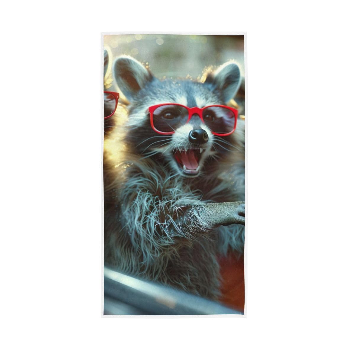 LSRCPD Funny Raccoons with Red Glasses Hand Towel, 15 x 30 Inches, Soft Highly Absorbent Towels for Bathroom Gym Shower