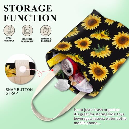 Image of Car Trash Can, Cute Car Trash Bag, Hanging Car Organizer and Storage Bag, Trash Bin for Car Accessories, Vehicle, Travelling, Camping Watercolor Sunflower