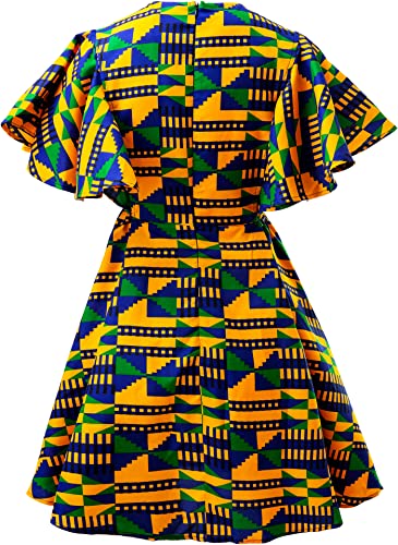 Image of Womens African Vintage Ruffle Trim Sleeve Ankara Tunic Swing Dress