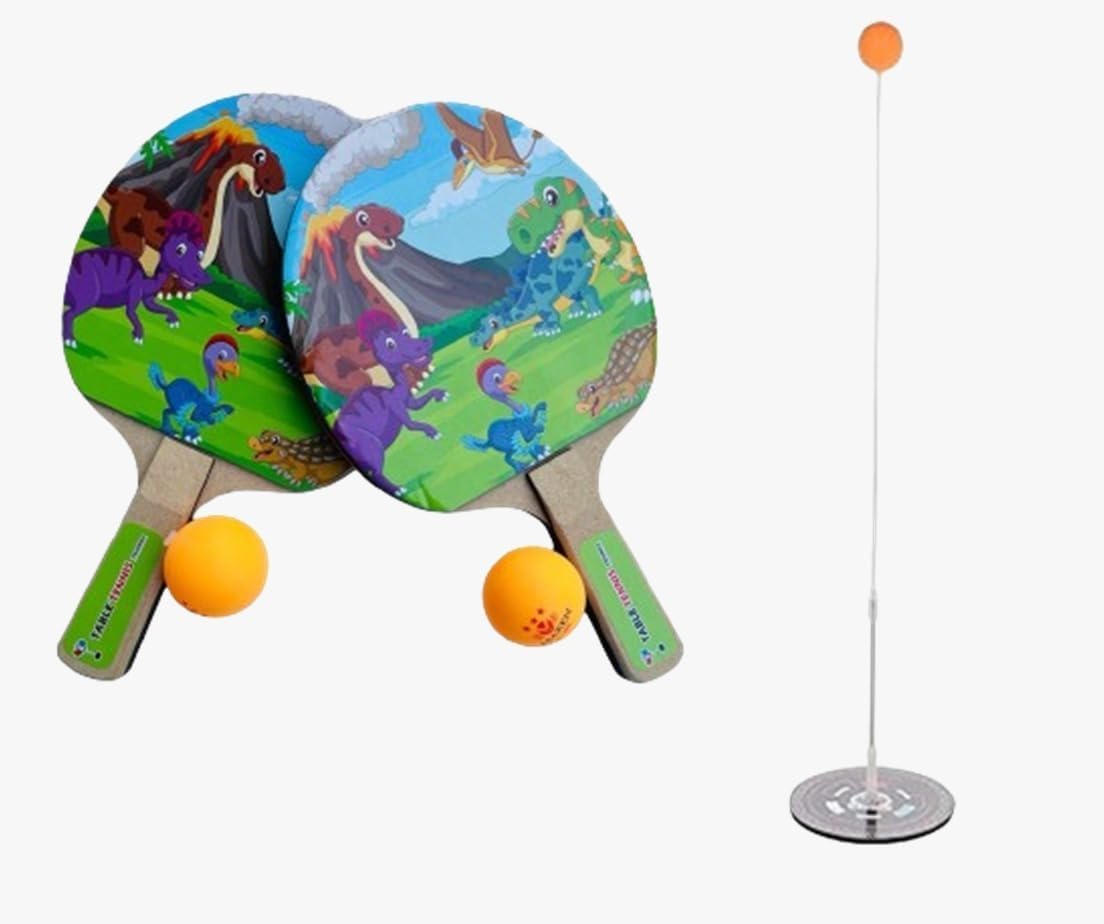 MOROVIK Indoor Outdoor Dino Table Tennis Trainer with 2 Wooden Rackets & 6 Balls | Sports Toy for Teenagers & Kids | Birthday Gift Dino-image-22