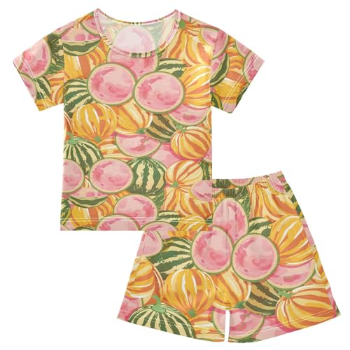 ALAZA Melon Pink Yellow Pajamas Short Sleeve 2 Piece Sleepwear Top and Bottom Pajama Set Unisex