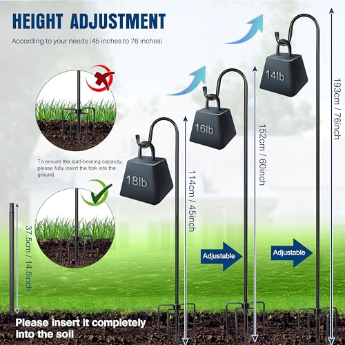 Image of Ottsuls Shepherd Hooks with 5 Prongs Base for Outdoor - 76 Inch Adjustable Bird Feeder Pole for Outside Hanging, Garden, Hummingbird Feeder, Plant Baskets, Solar Light Lanterns, Wedding Decor (1 Pack)