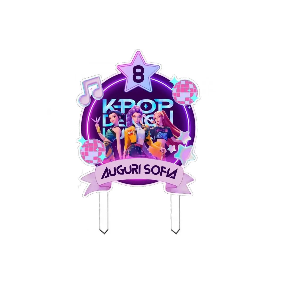 Cake Topper con nome Personalizzato K-pop cacciatrici di demoni in plexiglass decorazione per torta ppersonalizzabile per festa a tema compleanno bambine ragazze