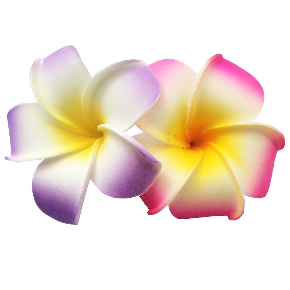 2 PCS Set of 7cm Hawaiian Frangipani Plumeria Foam Head Flower Beach Hair Clip (Fuchsia + Violet)