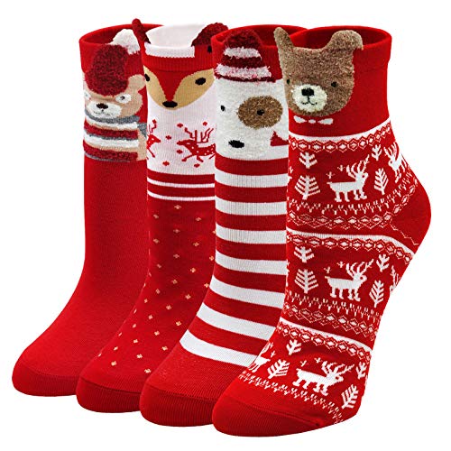 ZAKASA Womens Xmas Fuzzy Winter Slipper Socks Girls Cute Soft Fleece-lined Cozy Warm Bed Socks For Christmas Gift (5 pack) (Snowflake-Gift box, US shoe 5-10)