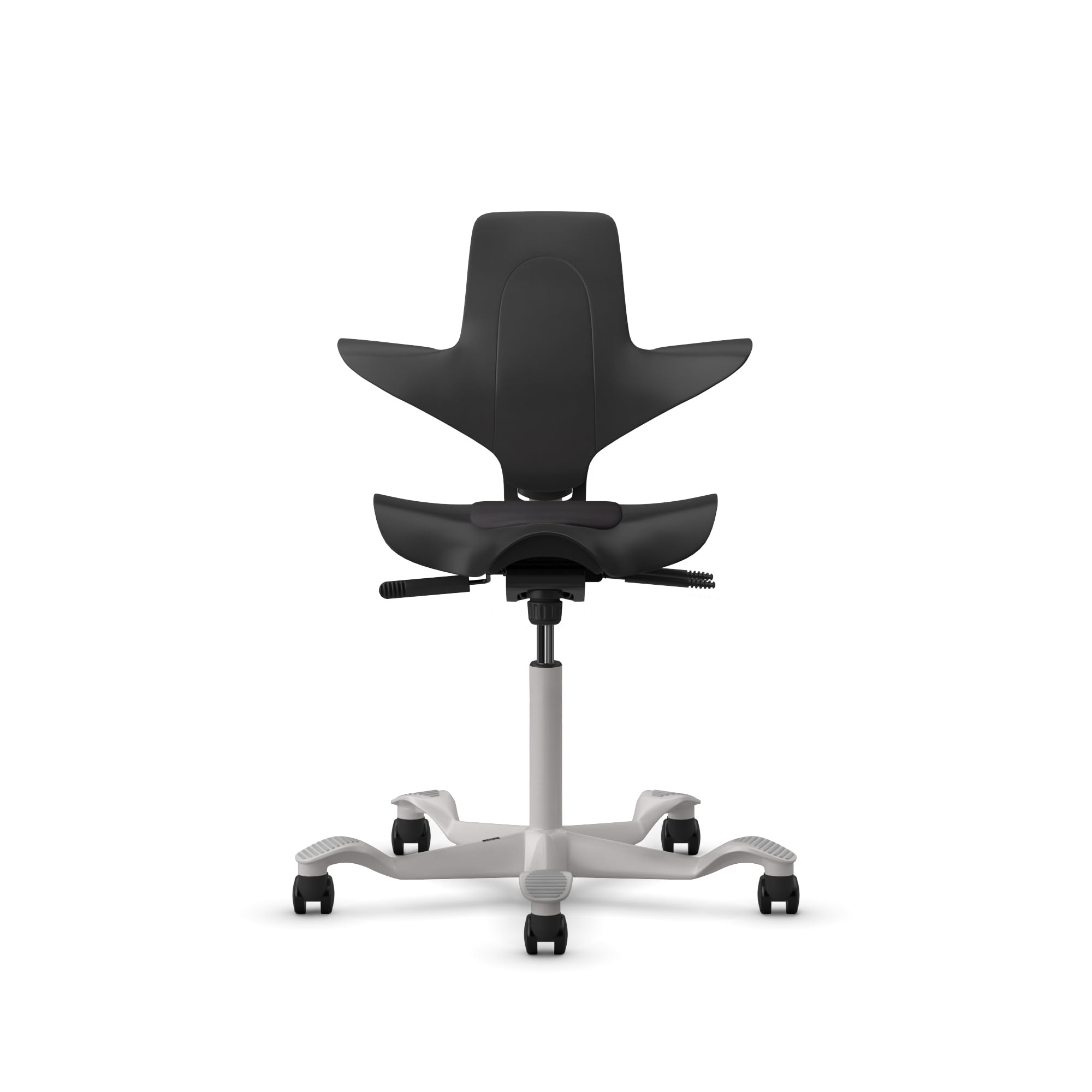 HAG Capisco Puls Sit-Stand-Silver Base-Black Frame-Black Vinyl Pad