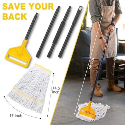 Image of KeFanta 2 Pack Commercial Mop Heavy Duty Industrial Mops,60 inch Long Handle with Looped-End String Cotton Wet Mop Head Replacement for House,Kitchen,Laminate,Tile,Vinyl,Hardwood Floor Cleaning