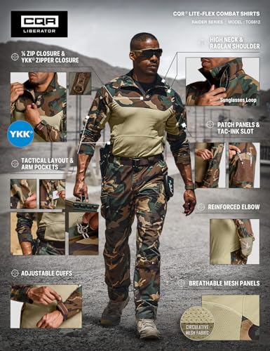 Image of CQR Men's Tactical Combat Shirt, 1 /4 Zip Long Sleeve Breathable Military BDU Training Top for Shooting, Hunting, Range Use