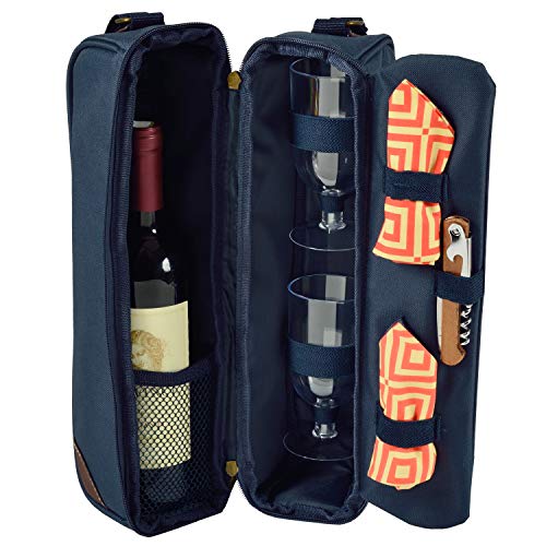 Picnic at Ascot Insulated Wine Tote with 2 Wine Glasses, Napkins and Corkscrew -Designed & Assembled in The USA