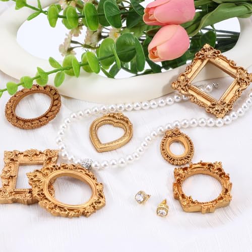 Image of 7 Pcs Vintage Frames,Resin Photo Frame Collection For Wall Decor And Table Display, Golden Antique Mini Frames For Home Decoration And Photography Props, Multi-Purpose Decorative Frames Set