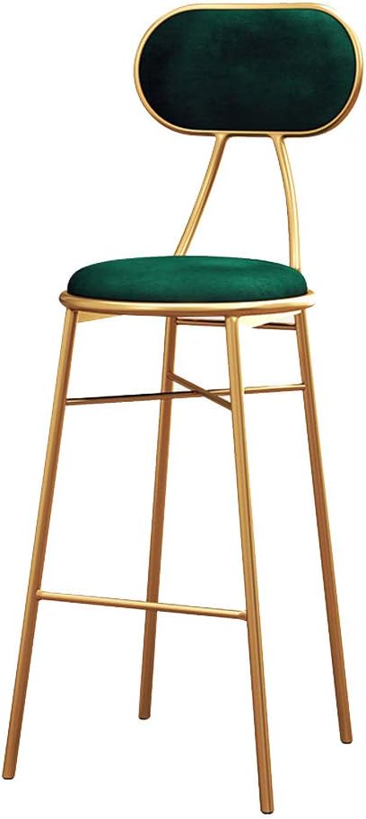 Modern Barstools Chair with Back and Footrest for Kitchen Pub Bar High Stools Gold Metal Legs | Side Dining Chairs Velvet for Bistro Counter Height Furniture, Green