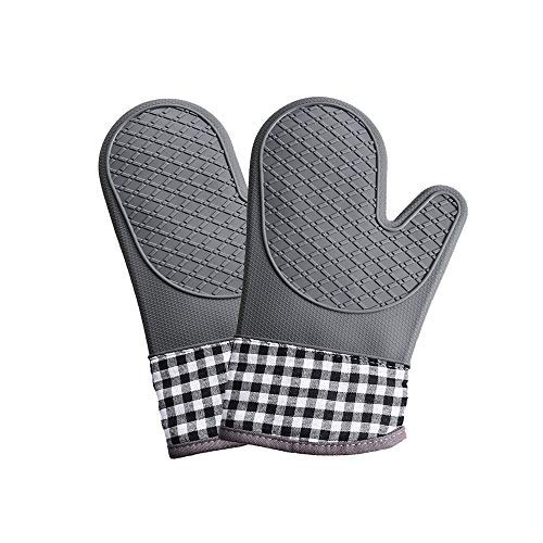 ATWG Lot de 2 gants de cuisine en silicone résistant à la chaleur jusqu'à 500 degrés avec doublure en coton pour barbecue, cuisson, micro-ondes