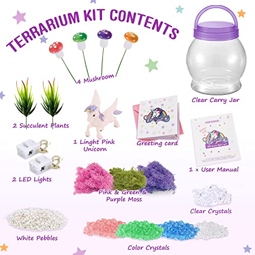 LightUp Unicorn Terrarium Kit for Kids, Unicorns Gifts for Girls, DIY
