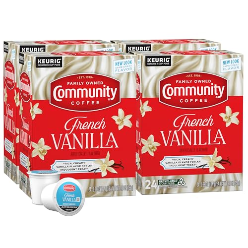 Image of Community Coffee French Vanilla Flavored 96 Count Keurig K-Cup Coffee Pods, Medium Roast, 24 Count (Pack of 4)