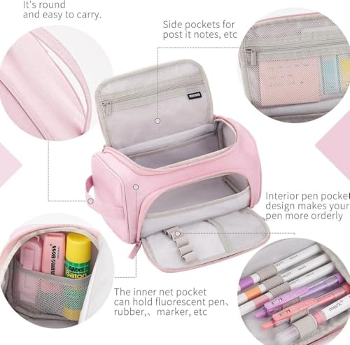Image of Invite Enterprise Large Capacity Pencil Case High Large Storage Pouch Marker Pen Case Travel Simple Stationery Bag School College Office Organizer for Teens Girls Adults Student (Pink)