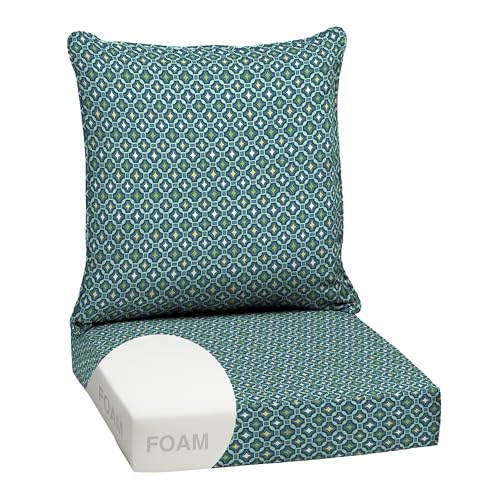 Image of Arden Outdoor Foam Deep Seat Cushion Set, 24 in x 24 in, Weather-Proof, Rain-Proof, Fade Resistant Patio Cushion, Bottom and Back Cushion for Chair, Sofa, and Couch Alana Tile