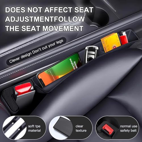 ONISMEZ 2PCS Car Seat Gap Filler Organizer,Multifunctional Car Gap Fillers with USB and Phone Holder, Universal Car Seat Storage Organizer Between Seats for Phone, Keys, Eyeglasses(Black) - Thumbnail 4