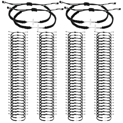120 Pcs Cross Bracelets Bulk Adjustable Christian Bracelets for Men and Women, Handmade Braided String Rope Charm Gift for Baptisms, Church, Funerals, Friendship