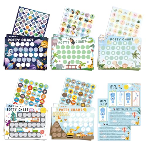 Potty Training Chart for Boys 17 PCS Potty Training Sticker Chart Set 5 Cute Themes Potty Chart Including Dinosaurs Cars Zoo and More.