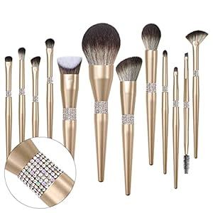 LORYP Makeup Brushes Set -Premium Synthetic Foundation Concealer eyeliner eyebrow Contour Diamond make up brush set for Women (12 Pcs-Gold)