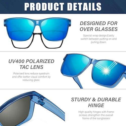 Image of Polarized Sunglasses Fit Over Glasses for Women Men, Oversized Square Sun Glasses UV400 Protection