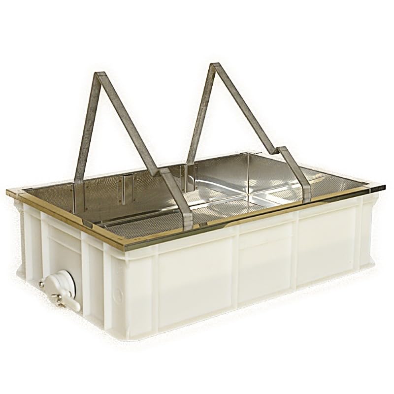 Mondo Ape Banco per Disopercolare da Tavolo – con Leggio in Acciaio Inox, Filtro per Opercoli e Rubinetto in Plastica Alimentare – 60x40x28 cm – Attrezzatura Apicoltura Made in Italy