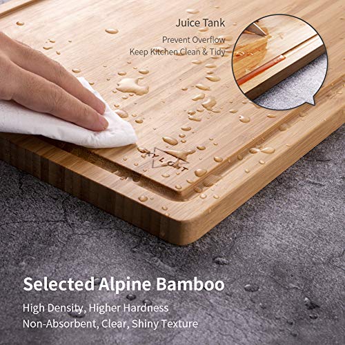 SKY LIGHT Cutting Board, Organic Pre-Oiled Bamboo Chopping Board with Juice Groove for Meat, Cheese, Fruit & Vegetables, Kitchen Butcher Block with Hanging Hole, 100% Natural BPA Free -Medium