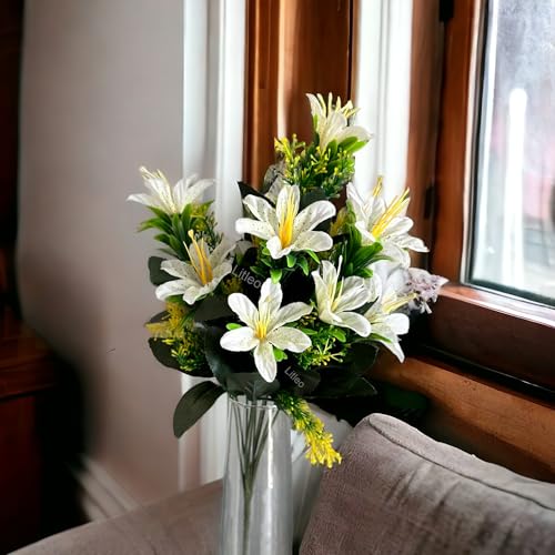 Bouquet de fleurs de lys artificielles, couleurs assorties, hauteur 25 cm (blanc)
