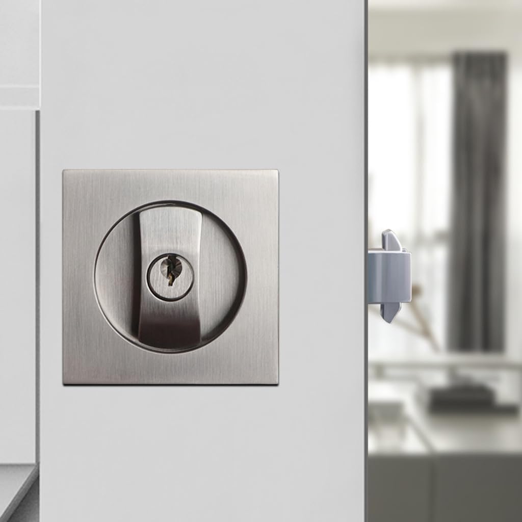 Pffiocix Contemporary Privacy Pocket Door Lock - Reversible Pocket Door Hardware Easy Installation