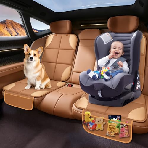 Image of Car Seat Protector for Child Car Seat, 600D Fabric Safe Car Seat Cover with Upgraded Non-Slip Backing, Waterproof Carseat Seat Protectors, No Imprints, 1PCS, Tan