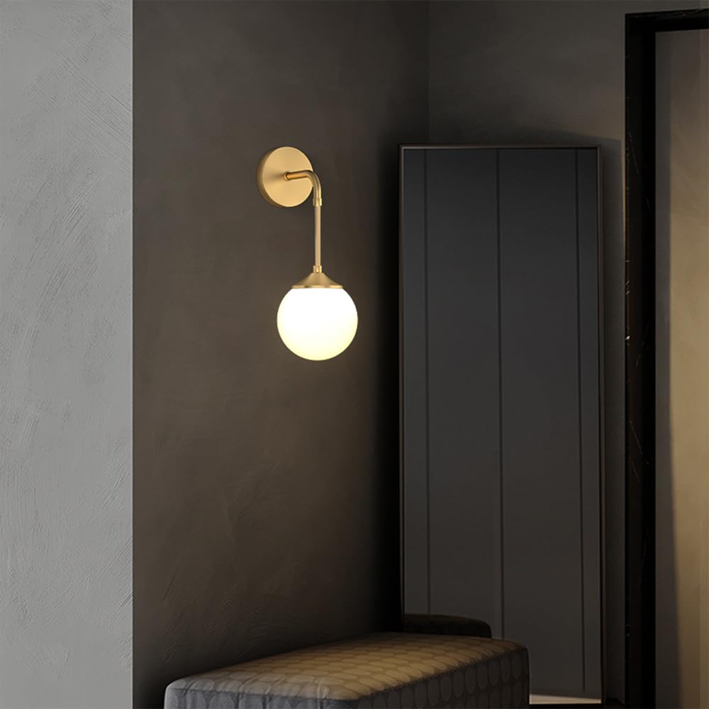 Żyrandol łazienkowy, nowoczesna lampa ścienna do lustra dzięki uprzejmości oświetlenie, szklany globus, sypialnie, salon, korytarz, kuchnia, miękkie oświetlenie, gniazdo E27, co (rozmiar