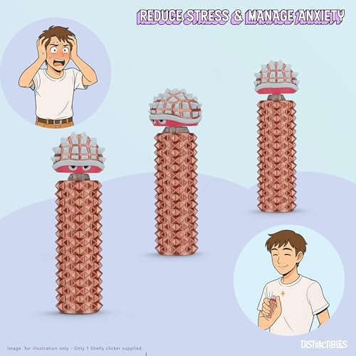 Image of Distractibles Shelly - Sensory Fidget Clicker, Textured Pain Stim Device, Stress Relief for Focus and Concentration (Neon Rose)