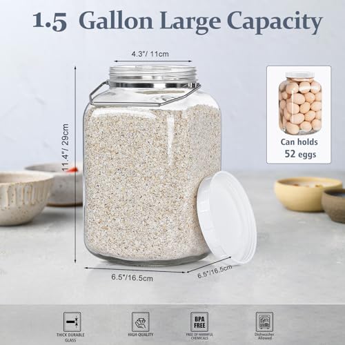 Image of 1.5 Gallon /5700 ML Glass Jar with Lid, Wide Mouth, Large Mason Jar, 2 Pack