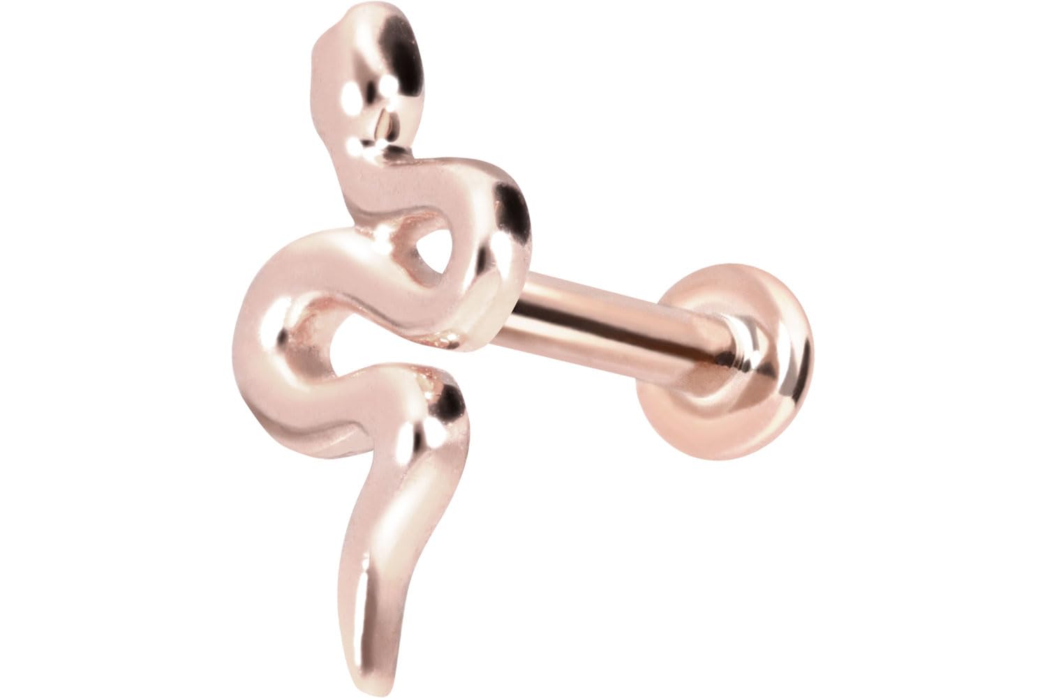 PIERCINGLINE Piercing labret de oro de 14 quilates con rosca interior, serpiente, color y tamaño a elegir