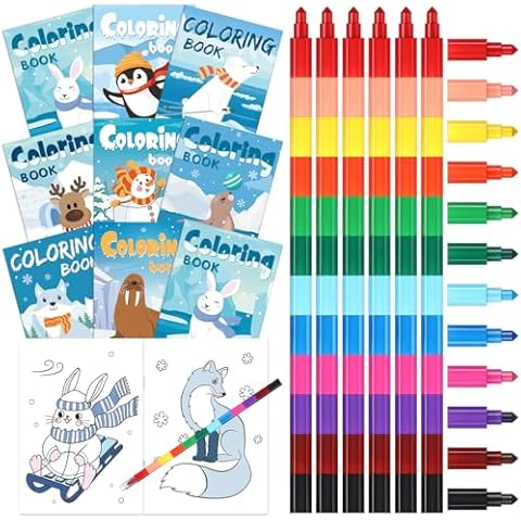 Funrous 24 Sets Winter Coloring Books Bulk Christmas Drawing Pages with Stackable Crayons Polar Bear Glacier Animal Activity Booklet Wonderland Party Favors Goodie Bag Stuffers Filler Classroom Gifts Cover