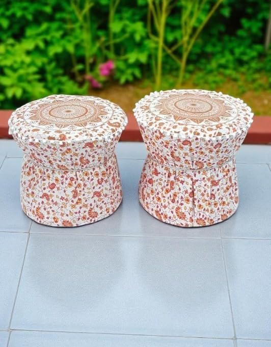 POSHMANDALA Embroidery Work Bamboo Mudda Cover Muddy Stool Ottaman Pouffes Patio Chair Footstools Cover Size 17x18 Inches, Set of 2 Pieces (ONLY Cover)-image-22