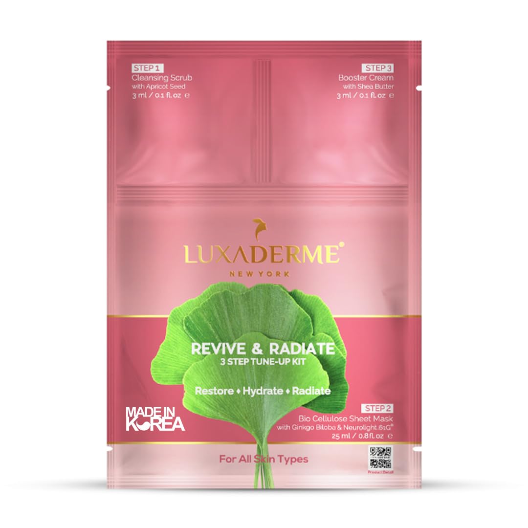 LuxaDerme Korean Revive & Radiate Facial Kit for Dull, Dehydrated & Uneven Skin | 3-Step Spa At-Home Routine for Glass Skin Glow to Restore Hydration & Brighten | With Rose Water & Clinically Proven Actives | Vegan Skincare for Men & Women
