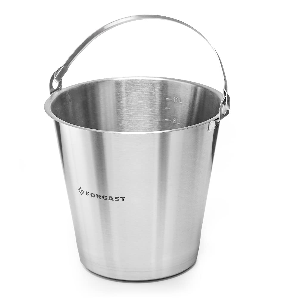 Cubo de Acero Inoxidable | Capacidad 10 Litros | Sin Anillas | de Cocina, Leche, Pienso | Enfriador de Champán | Práctica Balanza Interior