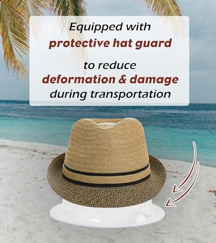 Image of Comhats Oversize XL XXL Mens Summer Straw Fedoras Sun Hats Panama Derby Packable 57-64cm 22.4 inch-25.2 inch 7 1 /8-8