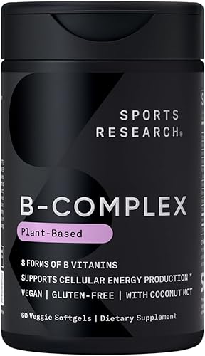 Sports Research Vitamin B-Complex - Espectro completo de vitaminas B - Fórmula vegana a base de plantas - 60 cápsulas blandas vegetales