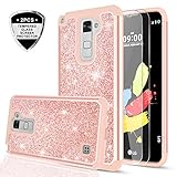 LG Stylo 2 Case,LG Stylo 2 Plus Case,LG Stylus 2 /Stylo 2 V Glitter Case with HD Screen Protector for Girls Women,LeYi Heavy Duty Shockproof Protective Phone Case for LG LS775 TP Rose Gold