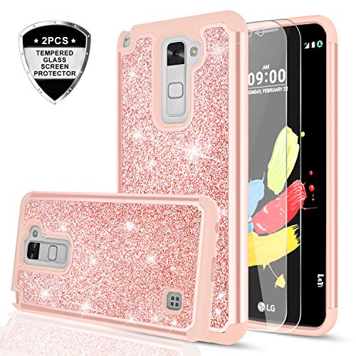 LG Stylo 2 Case,LG Stylo 2 Plus Case,LG Stylus 2 /Stylo 2 V Glitter Case with HD Screen Protector for Girls Women,LeYi Heavy Duty Shockproof Protective Phone Case for LG LS775 TP Rose Gold