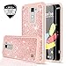 LeYi LG Stylo 2 / Stylo 2 Plus/Stylo 2V / Stylus 2 Glitte Case with Tempered Glass Screen Protector [2 Pack] for Women Girls, Heavy Duty Shockproof Protective Case for LG LS775 TP Rose Gold