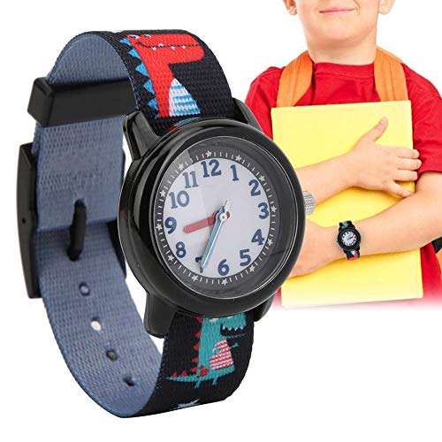 Relógio infantil com estampa de desenho animado à prova d'água e pulseira de quartzo (preto)