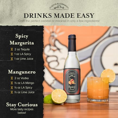 Image of Liquid Alchemist Spicy Habanero Infused Simple Syrup for Cocktails - Real Ingredients Make our Habanero Syrup a Great Spicy Margarita Mix & Paloma Picante - Vegan, Non-GMO Sweet Heat Drink Mix (12.7 oz)