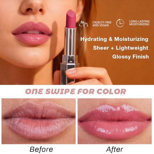 Image of evpct Hot Pink Honey Lipstick Tinted Lip Balm Oil Stick for Women, 13 | Sheer Lightweight, Moisturizing, Shine, Volumizing, Hydrating Nourishing Serum for Glossy Nourished Lips, Cruelty-Free Vegan