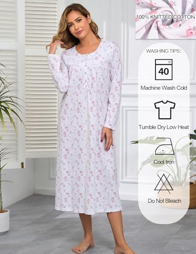 Image of IZZY + TOBY Nightgowns for Women Long Sleeve Soft Cotton Long Warm Nightdress Kintted Night Gown